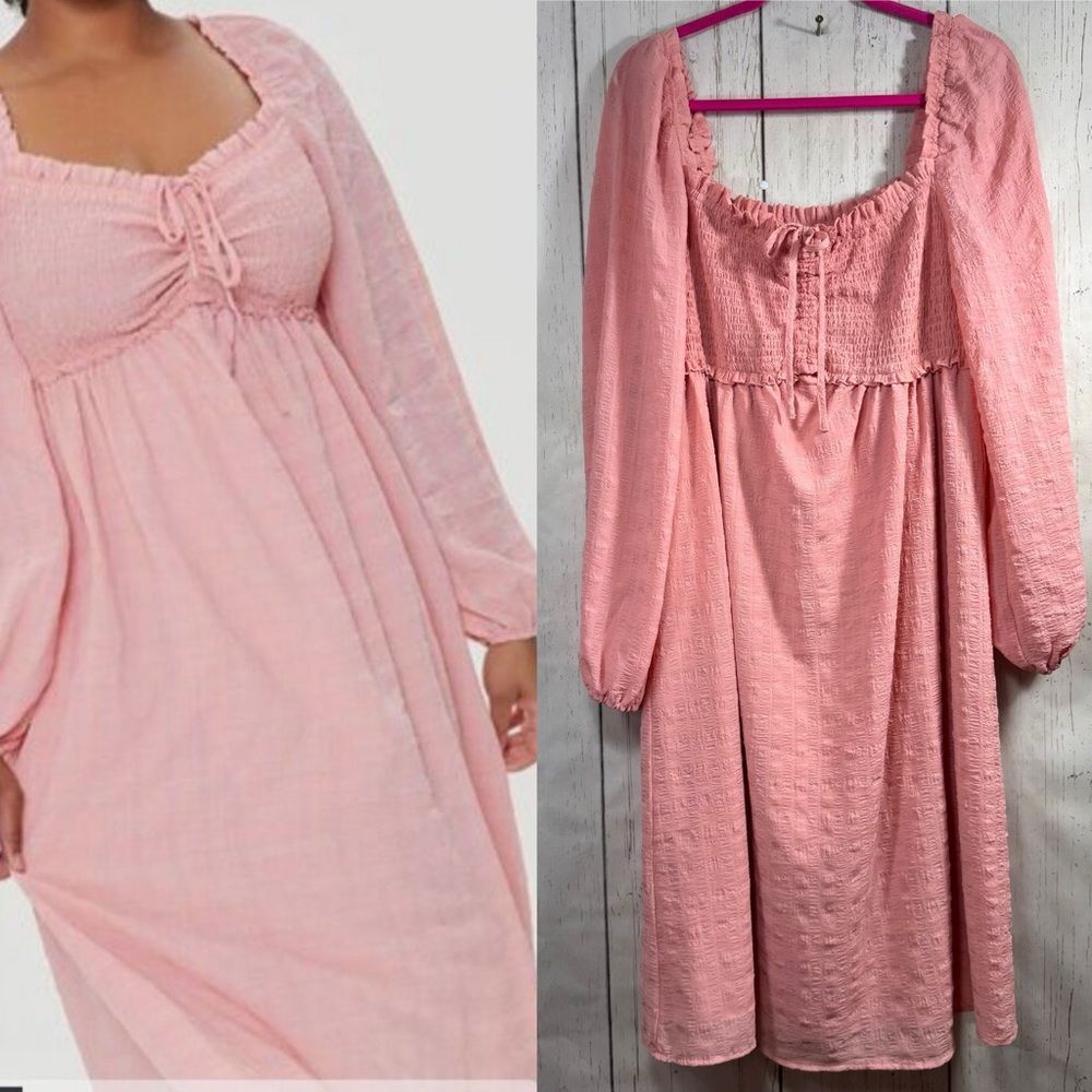 Forever 21 Pink Smocked Peasant Dress 1X Cottagecore Romantic Feminine